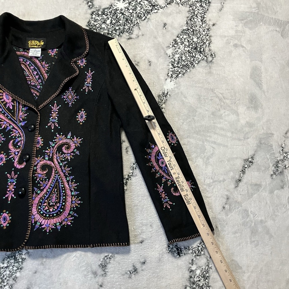 Vtg Bob‎ Mackie Wearable Art Blazer Womens Sz L Black Multi Paisley Embroidery - Picture 2 of 8